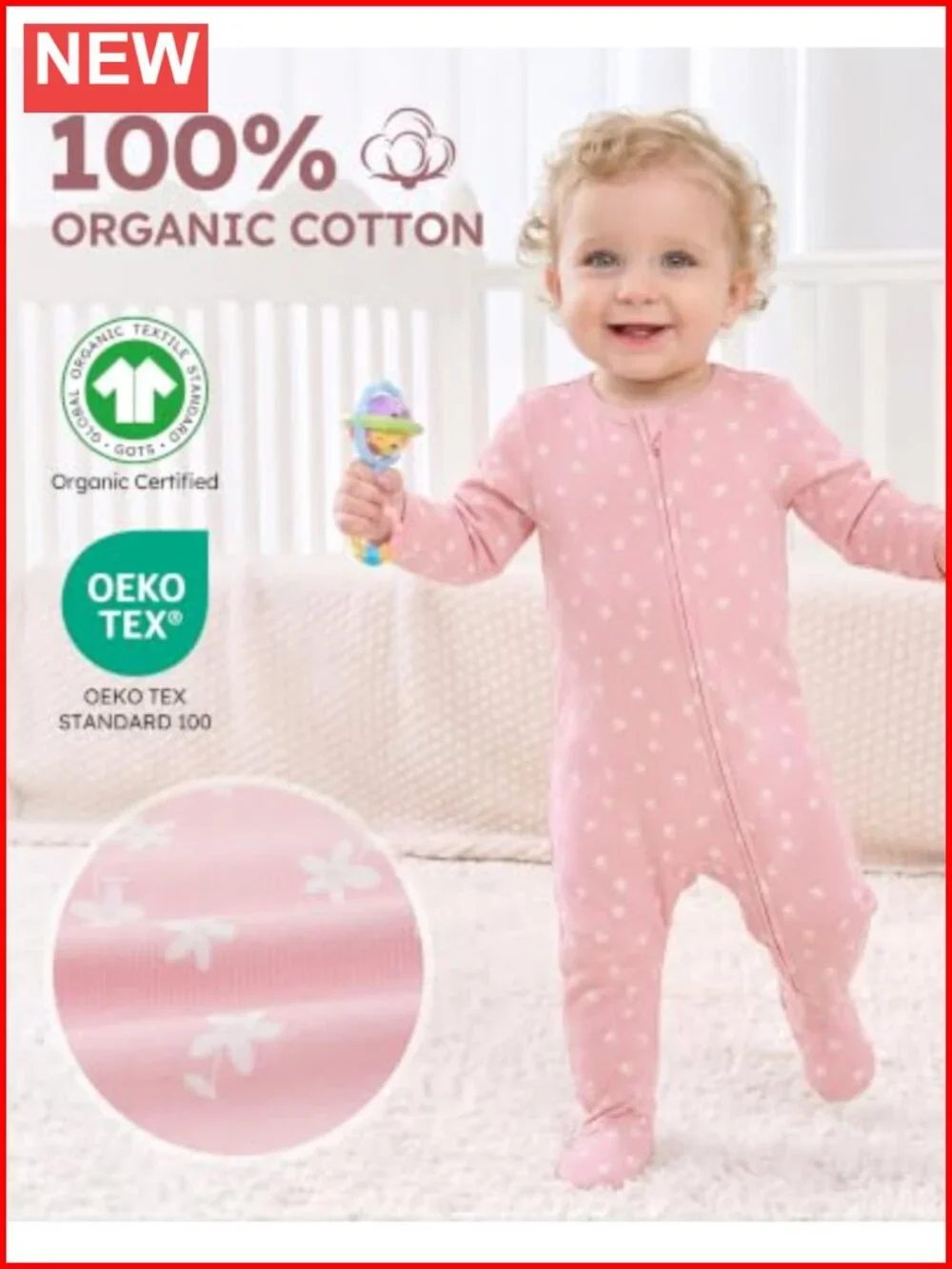 Organic Cotton Baby Sleepers 2-Way Zipper Footed Pajamas Newborn 0-9 Months